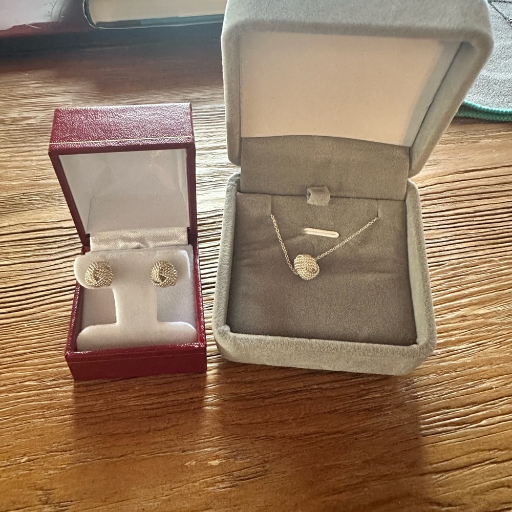 Tiffany Sterling Silver Twist Knot Earrings and Matching Pendant, w/16" Chain